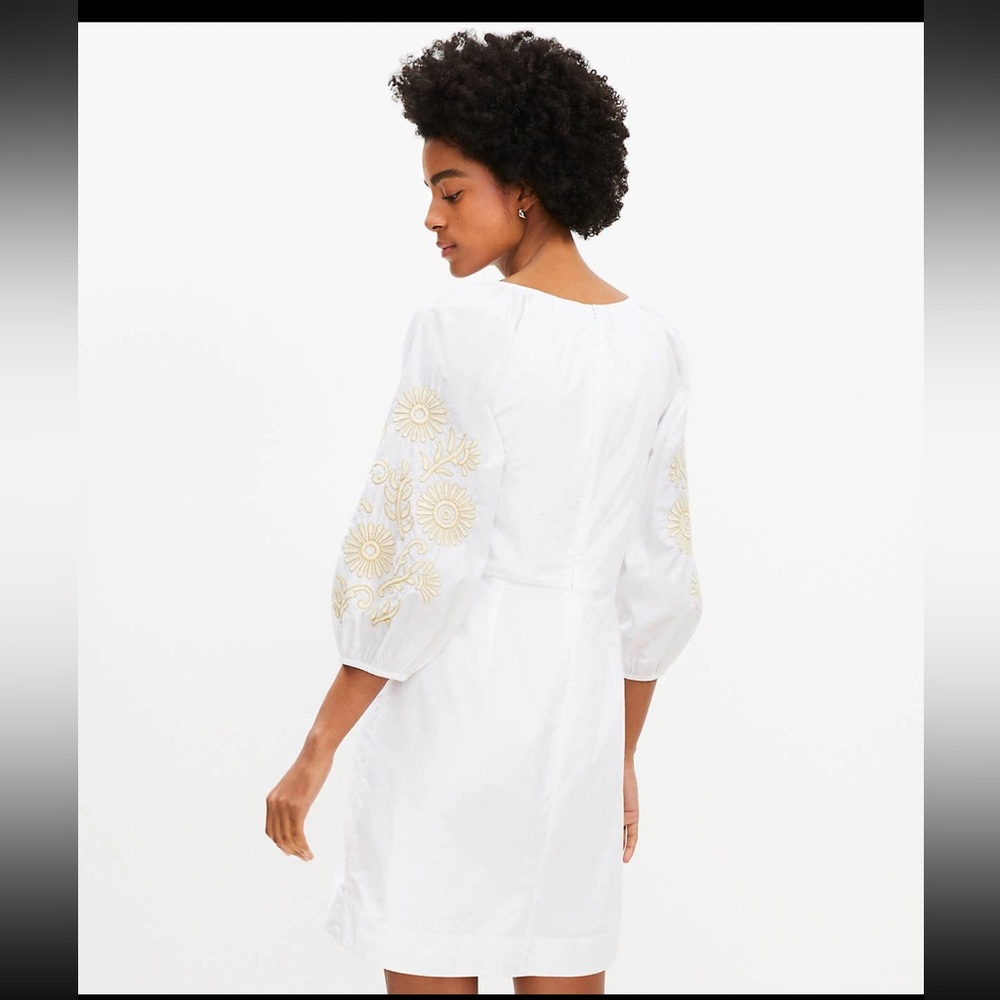 Loft Floral Embroidered Poplin Shirred Mini Dress size 8 - Picture 3 of 3